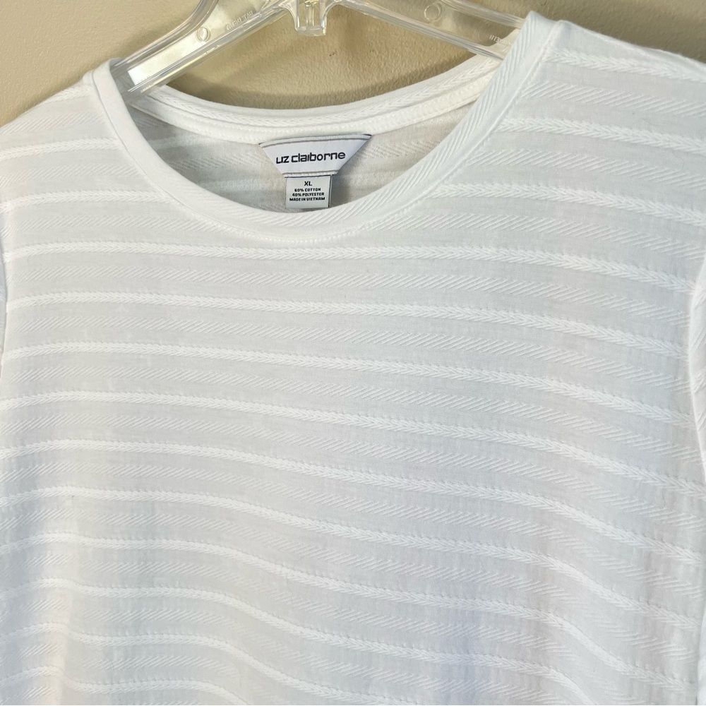 Liz Claiborne Crisp White Cotton Tie Sleeve Ribbed Blouse Top Size Large - Picture 6 of 14